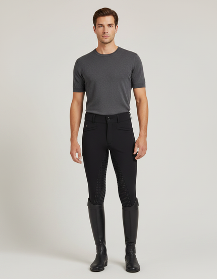 Pantalon Équitation Noir Silicone Homme Ajusté Résistant - Polyester