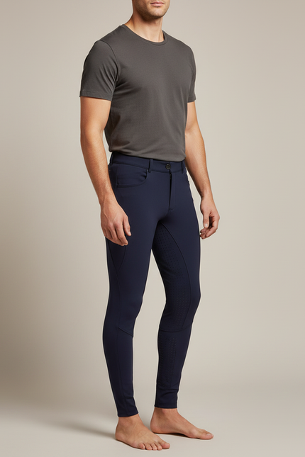 Pantalon Équitation Marine Homme Silicone Ajusté Stretch - Polyester