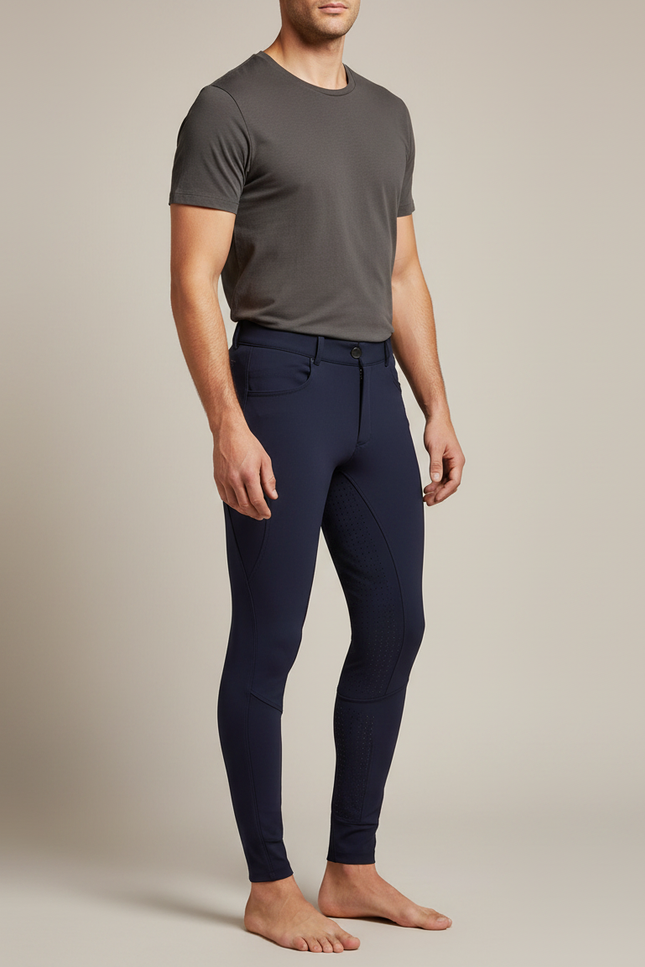 Pantalon Équitation Marine Homme Silicone Ajusté Stretch - Polyester