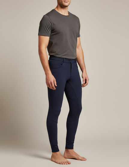 Pantalon Équitation Marine Homme Silicone Ajusté Stretch - Polyester