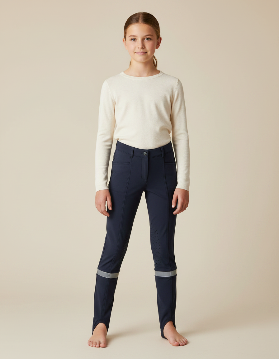 Pantalon Équitation Marine Enfant Silicone Ajusté Réfléchissant - Polyester