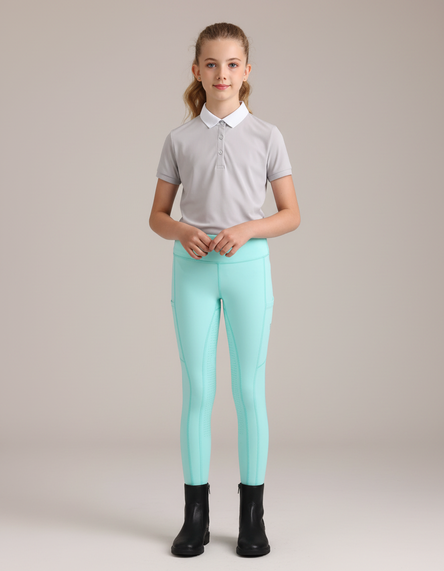 Pantalon Équitation Enfant Silicone Respirant Turquoise - Bleu Polyester