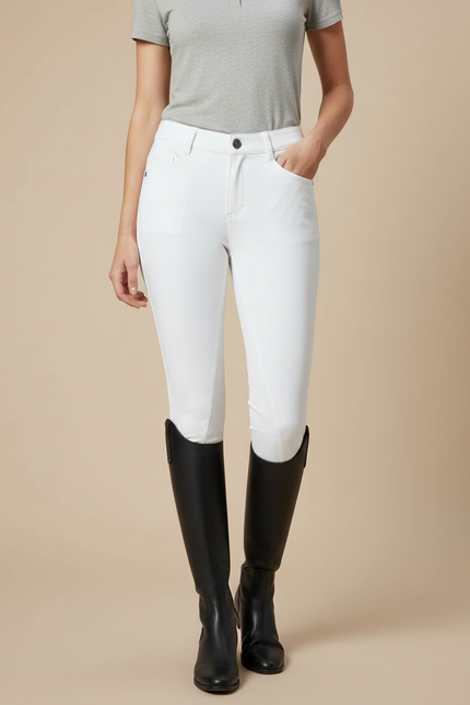 Pantalon Équitation Blanc Femme Ajusté Silicone Respirant - Polyester