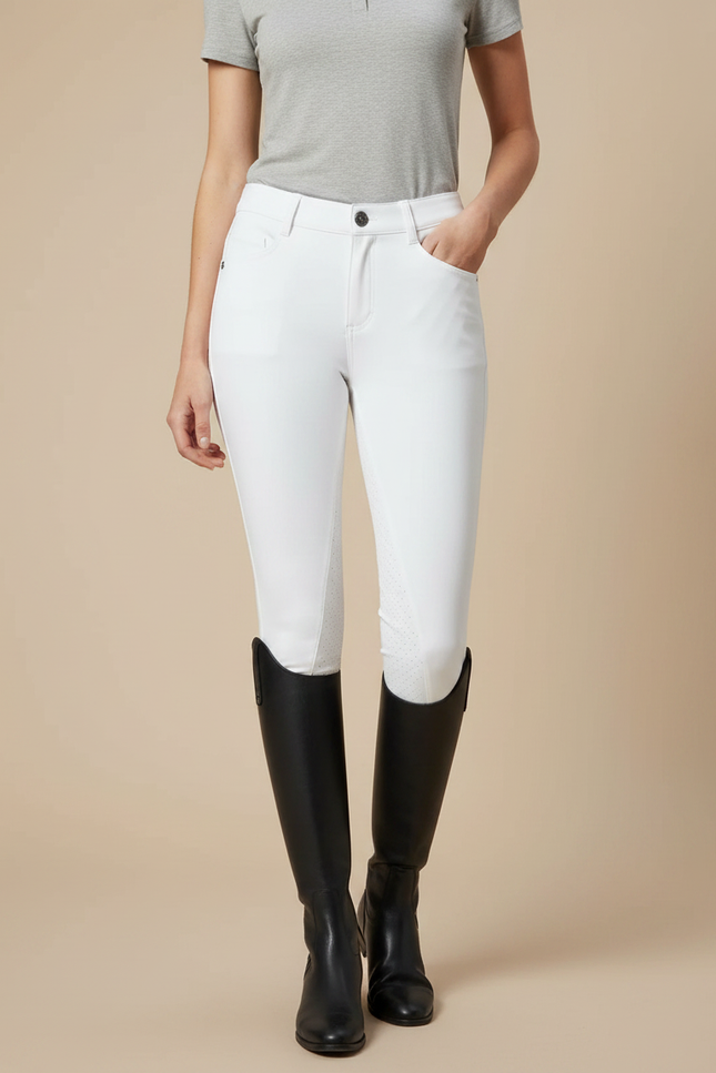 Pantalon Équitation Blanc Femme Ajusté Silicone Respirant - Polyester