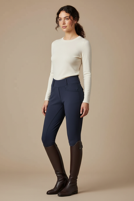 Pantalon Équitation Marine Femme Ajusté Silicone Confortable - Polyester