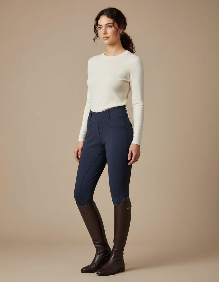 Pantalon Équitation Marine Femme Ajusté Silicone Confortable - Polyester
