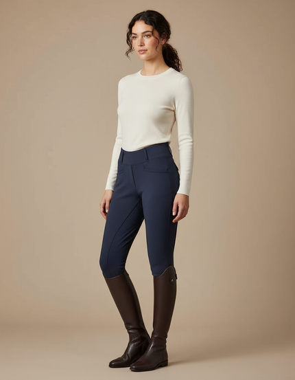 Pantalon Équitation Marine Femme Ajusté Silicone Confortable - Polyester