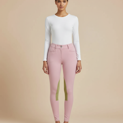 Pantalon Équitation Rose Femme Genoux Renforcés Adhérent - Polyester