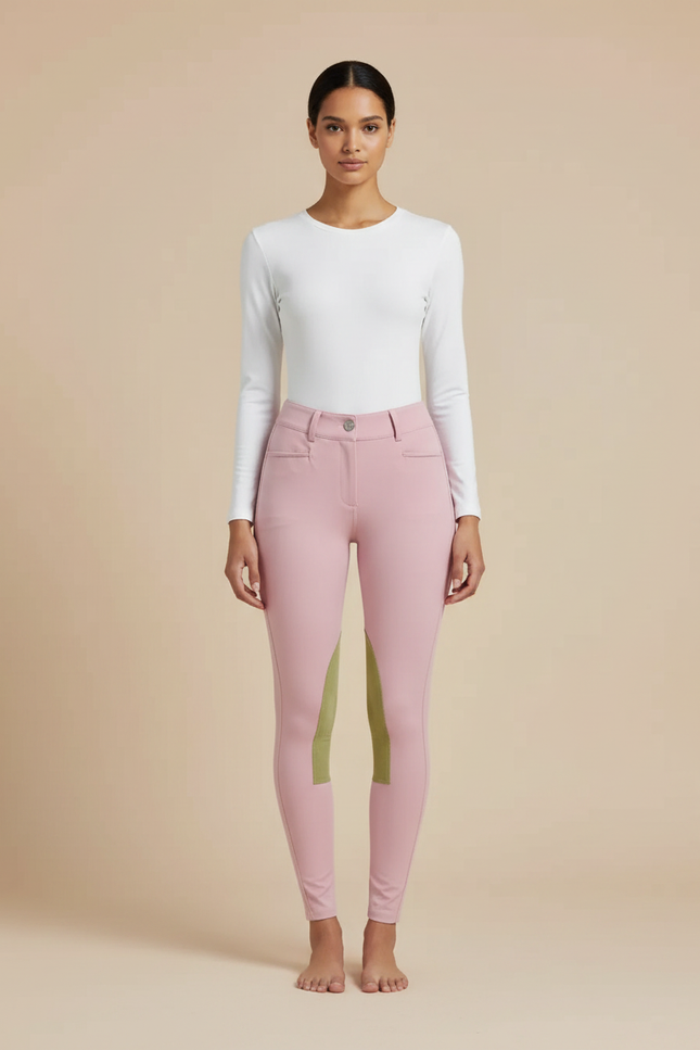 Pantalon Équitation Rose Femme Genoux Renforcés Adhérent - Polyester