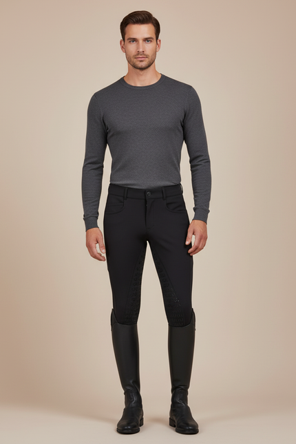 Pantalon Équitation Noir Homme Slim Stretch Hiver - Polyester
