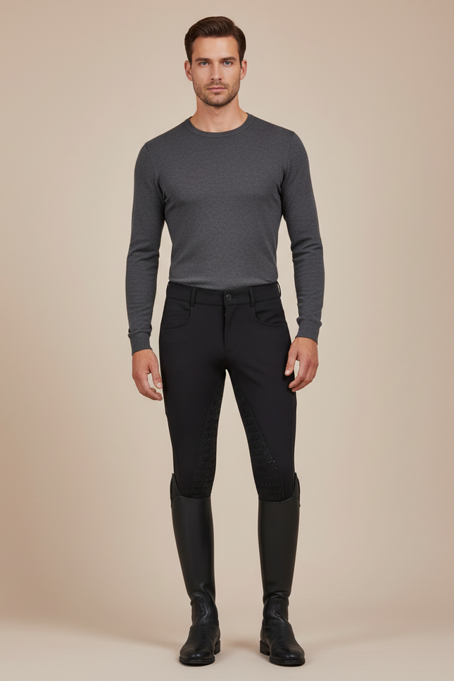 Pantalon Équitation Noir Homme Slim Stretch Hiver - Polyester