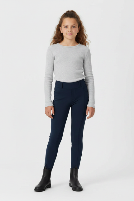 Pantalon Équitation Marine Enfant Ajusté Confortable - Polyester
