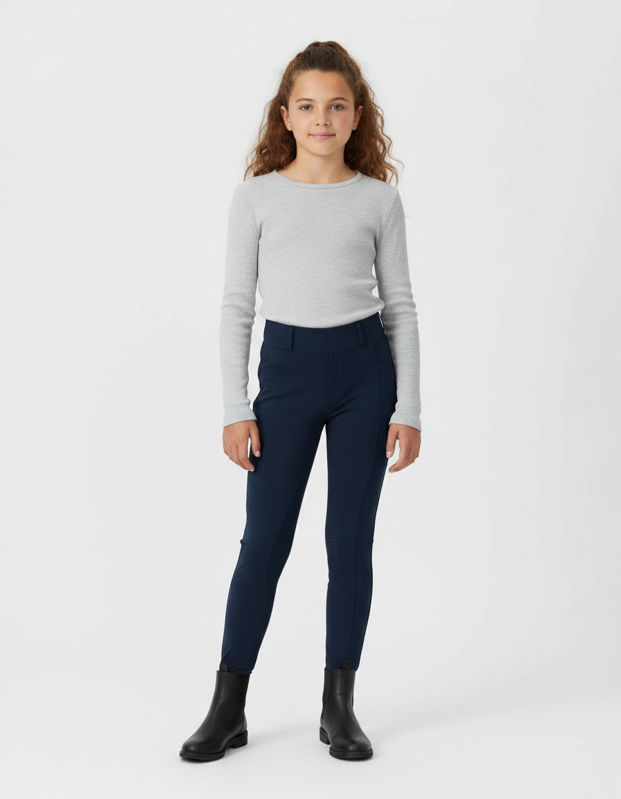 Pantalon Équitation Marine Enfant Ajusté Confortable - Polyester