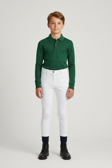 Pantalon Équitation Blanc Silicone Enfant Ajusté Confortable - Polyester