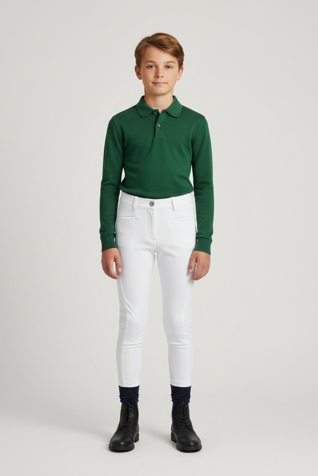 Pantalon Équitation Blanc Silicone Enfant Ajusté Confortable - Polyester