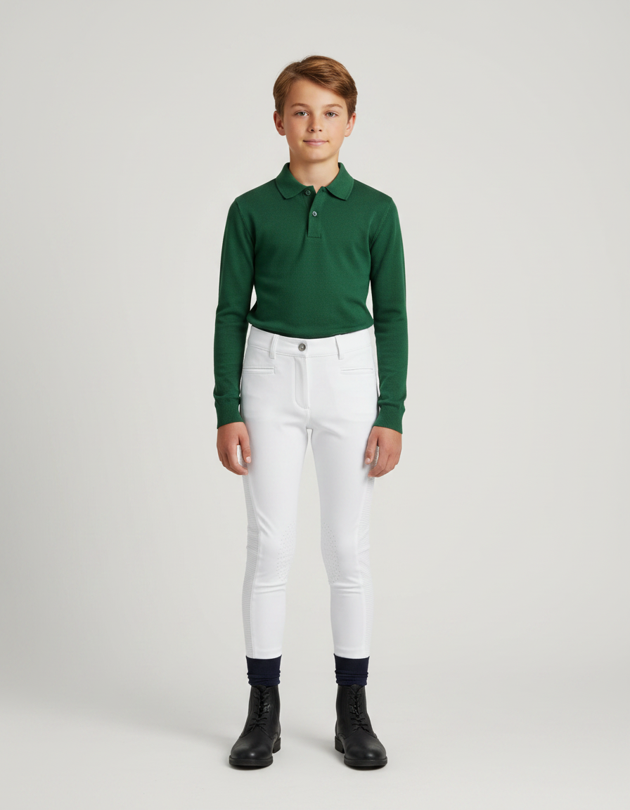 Pantalon Équitation Blanc Silicone Enfant Ajusté Confortable - Polyester
