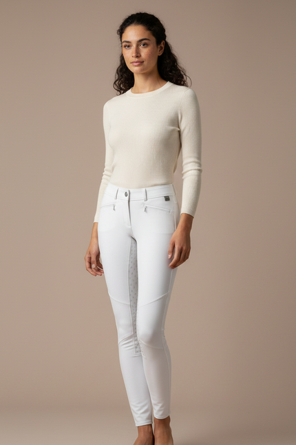 Pantalon Équitation Blanc Ajusté Silicone Femme Poches - Polyester