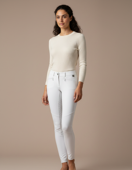 Pantalon Équitation Blanc Ajusté Silicone Femme Poches - Polyester