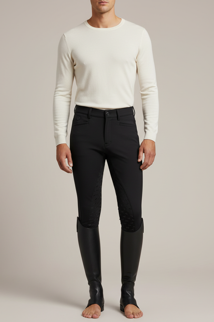Pantalon Équitation Noir Silicone Homme Ajusté Texturé - Polyester