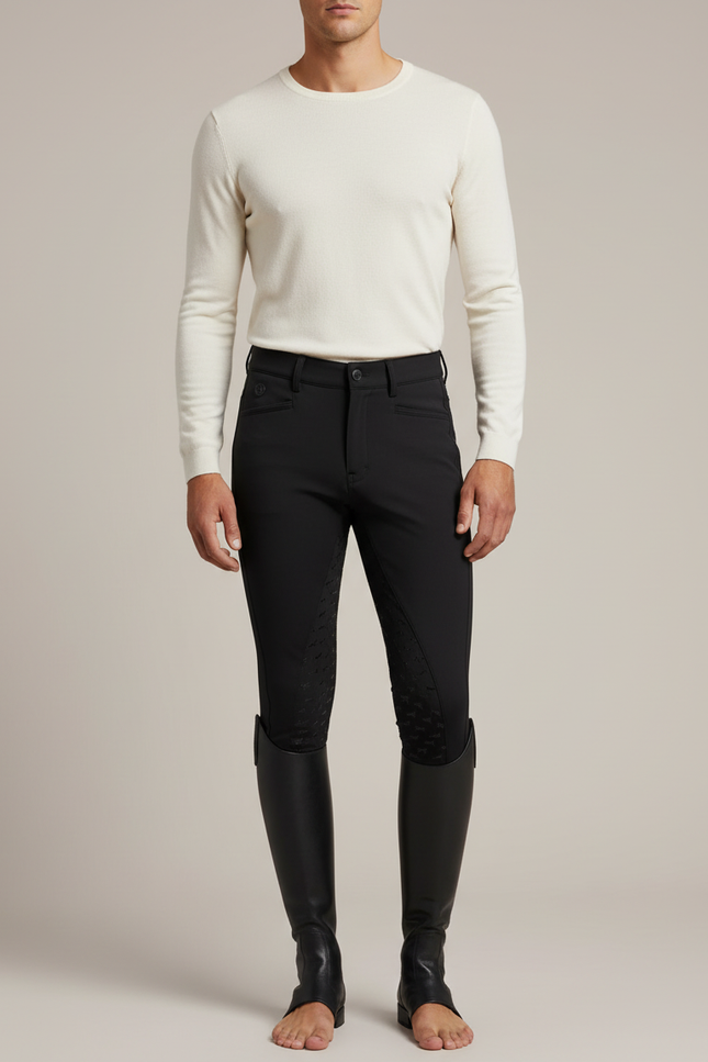 Pantalon Équitation Noir Silicone Homme Ajusté Texturé - Polyester