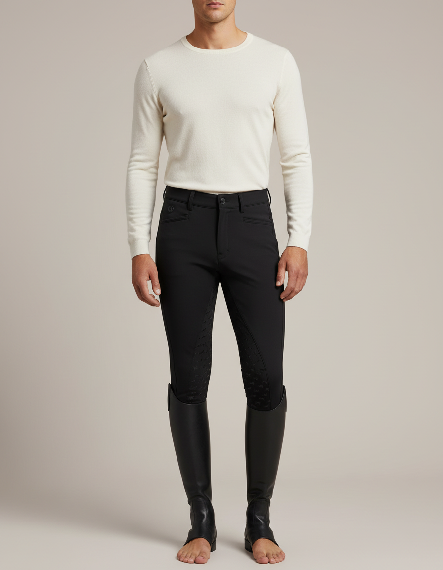 Pantalon Équitation Noir Silicone Homme Ajusté Texturé - Polyester