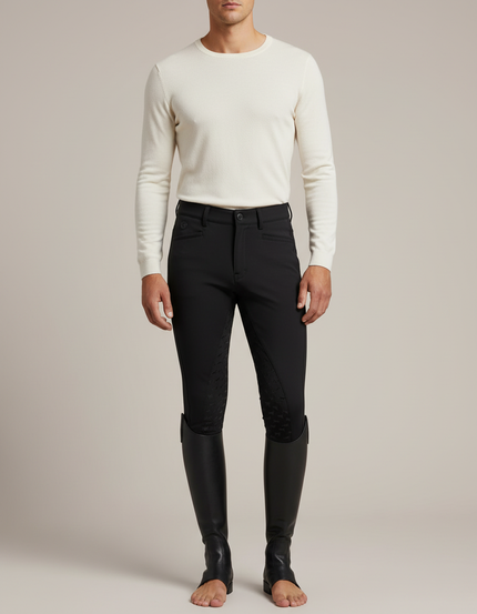 Pantalon Équitation Noir Silicone Homme Ajusté Texturé - Polyester