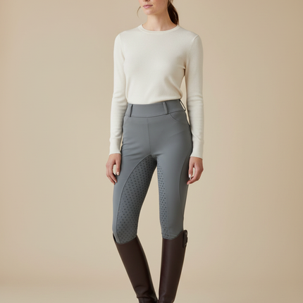 Pantalon Équitation Gris Femme Taille Haute Adhérent - Polyester
