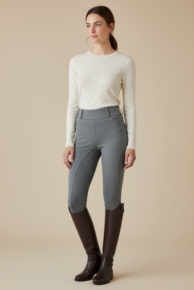 Pantalon Équitation Gris Femme Taille Haute Adhérent - Polyester
