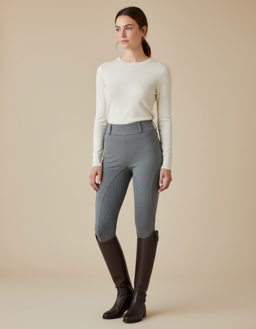 Pantalon Équitation Gris Femme Taille Haute Adhérent - Polyester