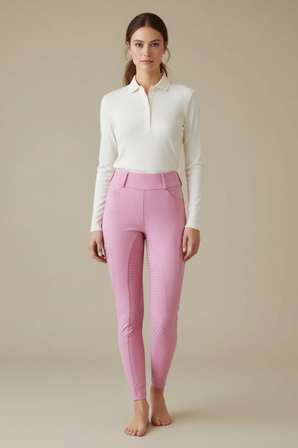 Pantalon Équitation Rose Femme Taille Haute Silicone Slim - Polyester