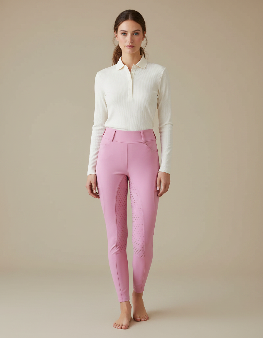 Pantalon Équitation Rose Femme Taille Haute Silicone Slim - Polyester