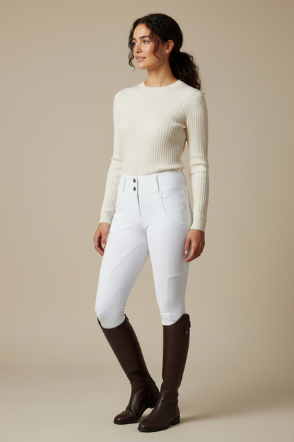 Pantalon Équitation Blanc Silicone Femme Ajusté Confortable - Polyester