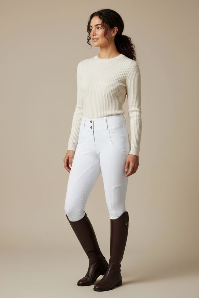 Pantalon Équitation Blanc Silicone Femme Ajusté Confortable - Polyester