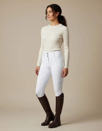 Pantalon Équitation Blanc Silicone Femme Ajusté Confortable - Polyester