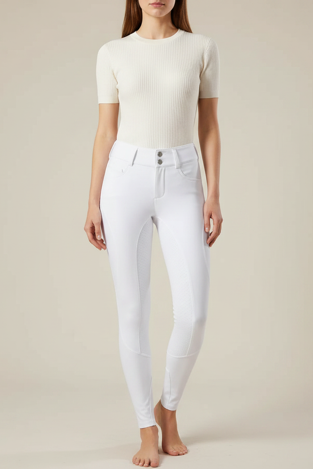 Pantalon Équitation Blanc Femme Silicone Taille Haute - Polyester
