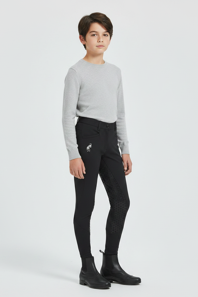 Pantalon Équitation Noir Enfant Silicone Ajusté Confortable - Polyester