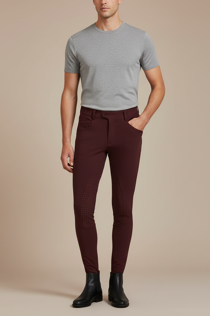Pantalon Équitation Bordeaux Homme Silicone Ajusté Respirant - Polyester