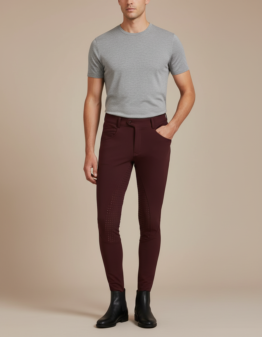Pantalon Équitation Bordeaux Homme Silicone Ajusté Respirant - Polyester