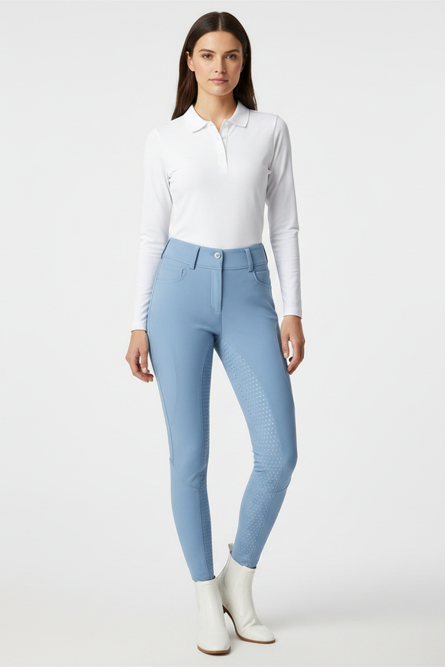 Pantalon Équitation Bleu Femme Silicone Ajusté Confortable - Polyester
