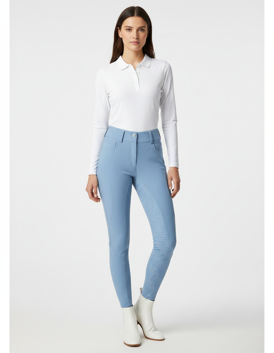 Pantalon Équitation Bleu Femme Silicone Ajusté Confortable - Polyester