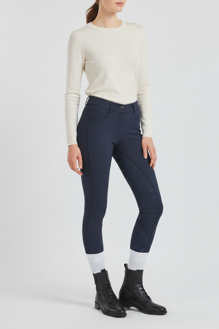 Pantalon Équitation Marine Silicone Ajusté Stretch Respirant - Polyester