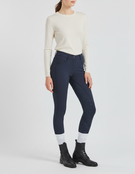 Pantalon Équitation Marine Silicone Ajusté Stretch Respirant - Polyester