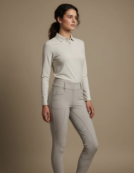 Pantalon Équitation Gris Femme Ajusté Silicone Poches - Polyester