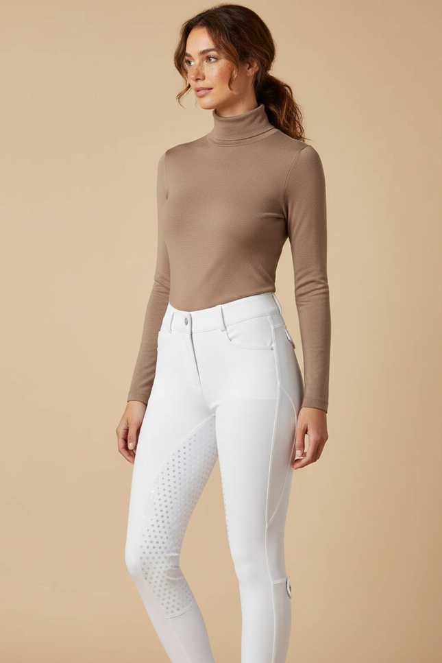 Pantalon Équitation Blanc Femme Silicone Ajusté Confortable - Polyester