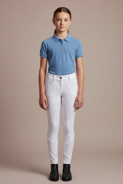 Pantalon Équitation Blanc Enfant Silicone Full-Seat Élégant - Polyester