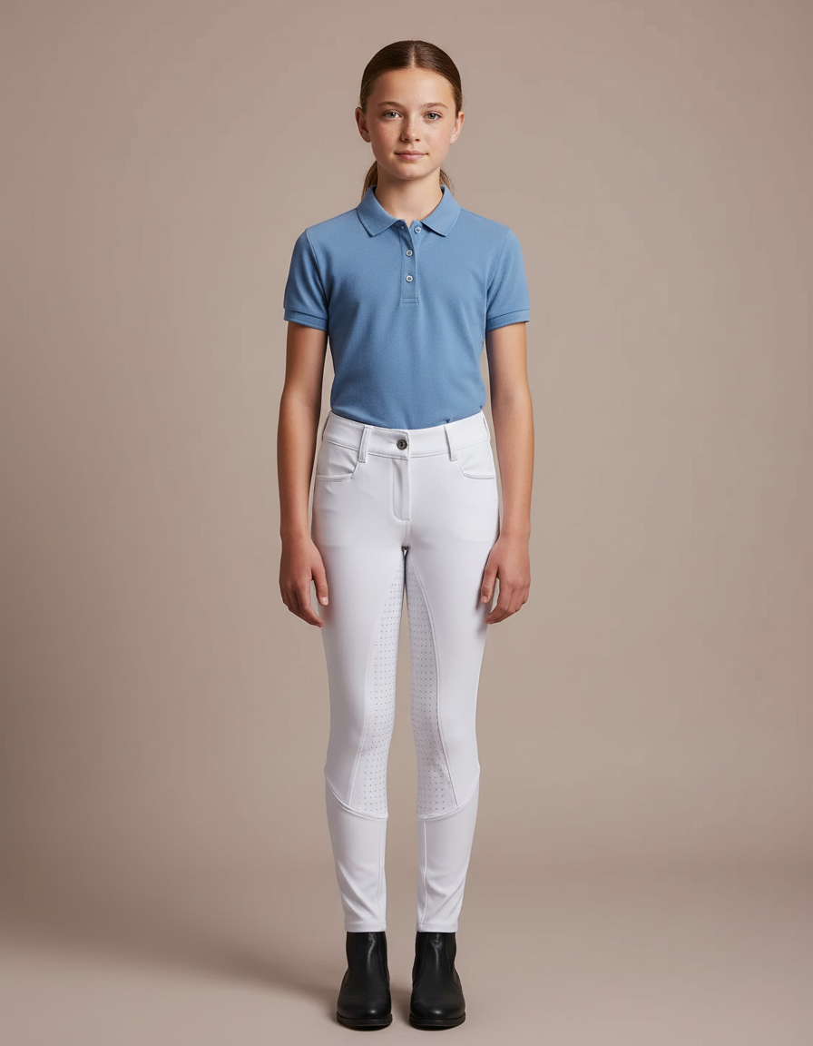 Pantalon Équitation Blanc Enfant Silicone Full-Seat Élégant - Polyester