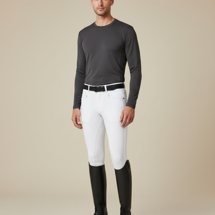 Pantalon Équitation Blanc Homme Adhérent Silicone Stretch - Polyester