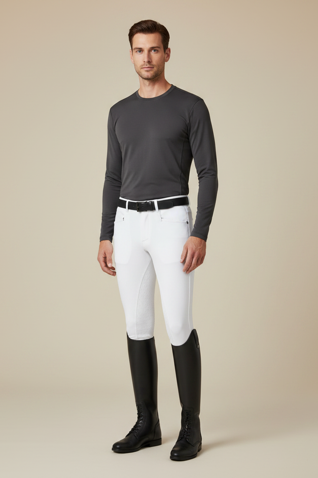 Pantalon Équitation Blanc Homme Adhérent Silicone Stretch - Polyester