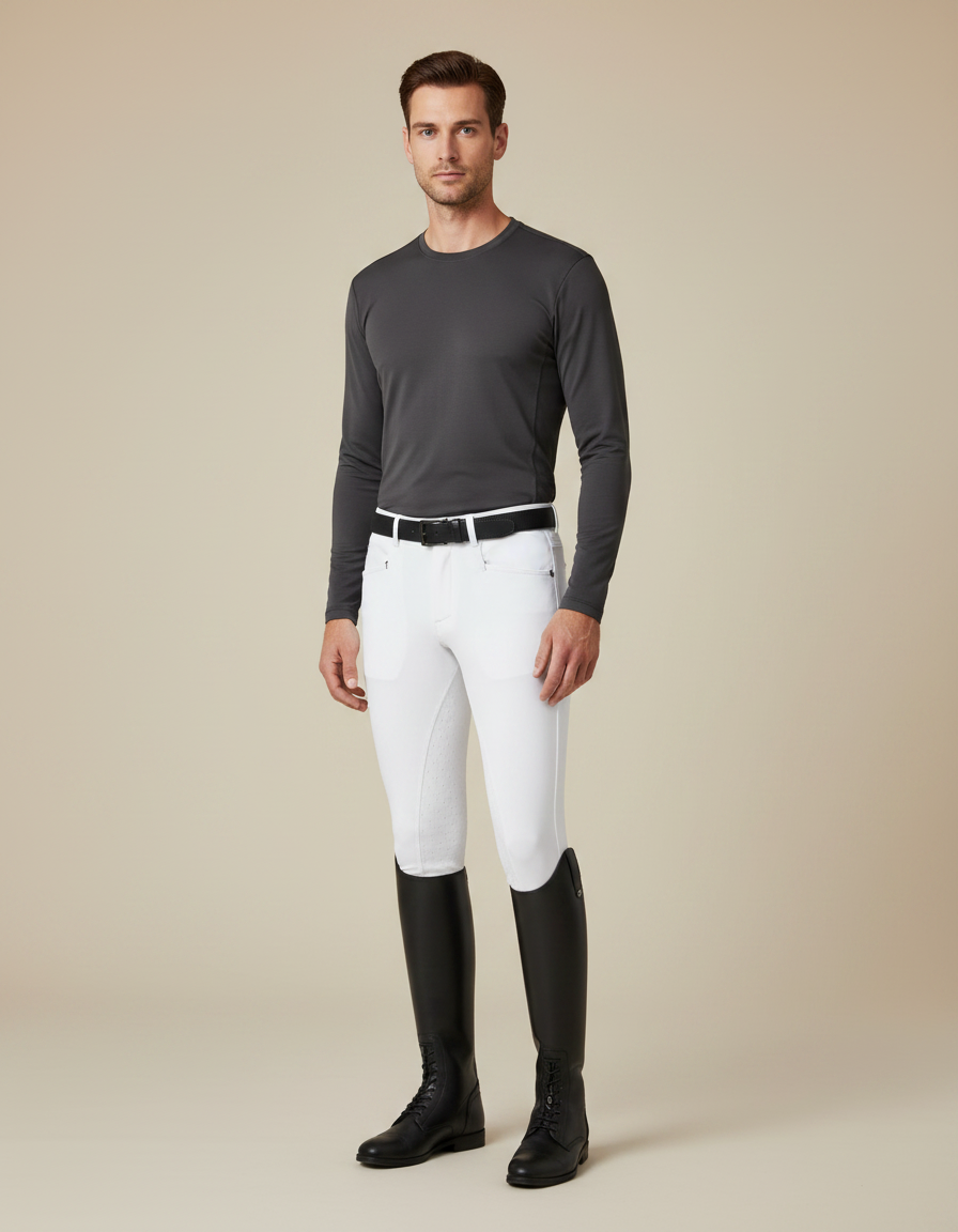 Pantalon Équitation Blanc Homme Adhérent Silicone Stretch - Polyester