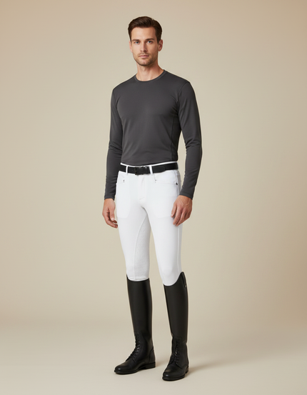 Pantalon Équitation Blanc Homme Adhérent Silicone Stretch - Polyester